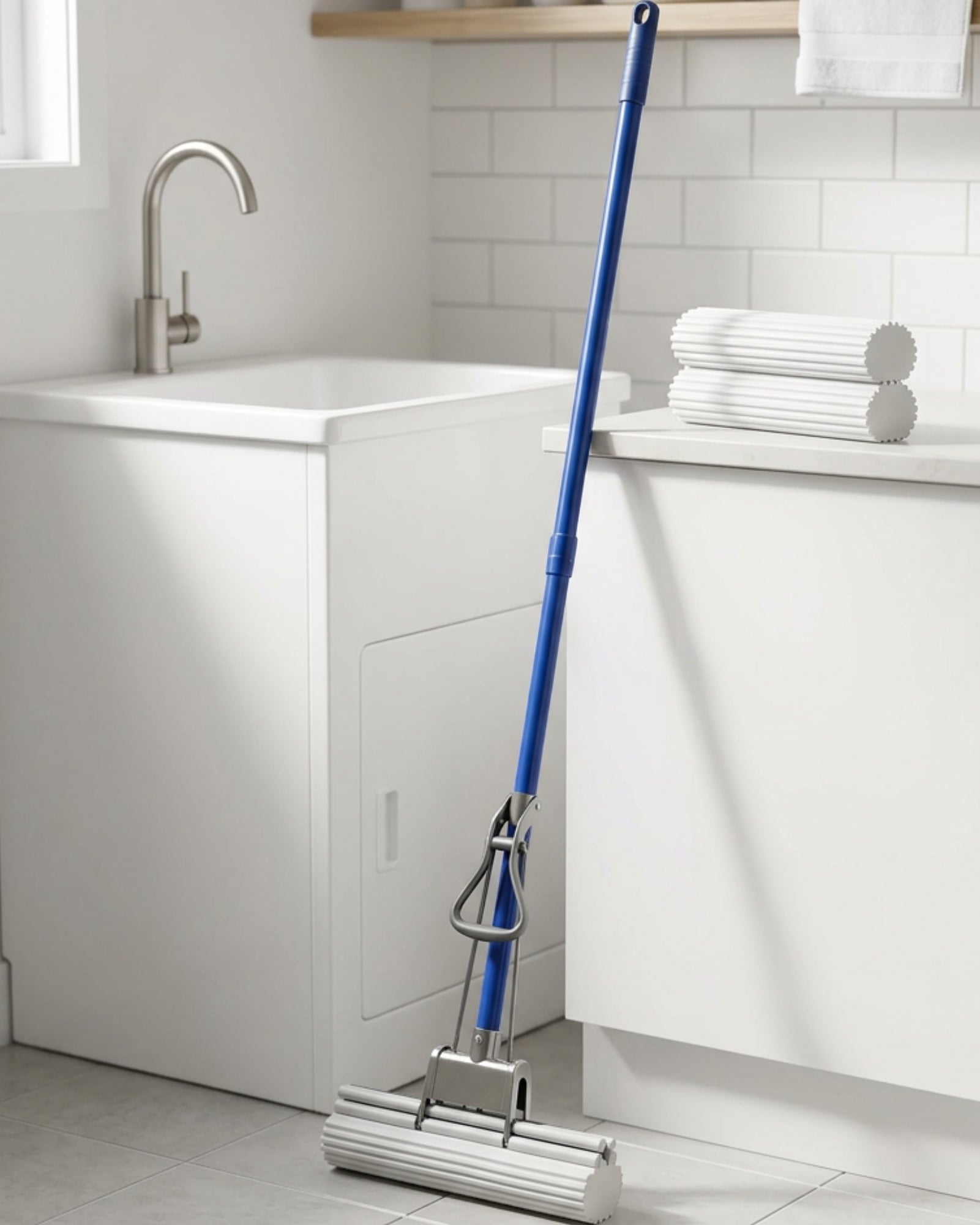 Tuxan PVA Sponge Mop 120 cm with Lever Wringer and 2 Refills - Lifestyle view